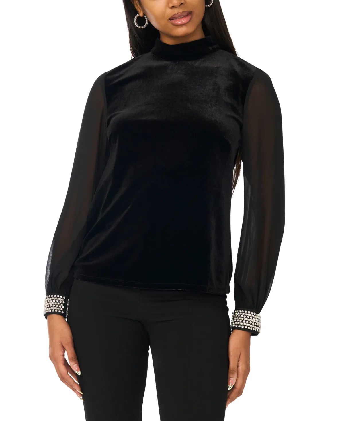 Mixed Media Blouson Long-Sleeve Top by Msk