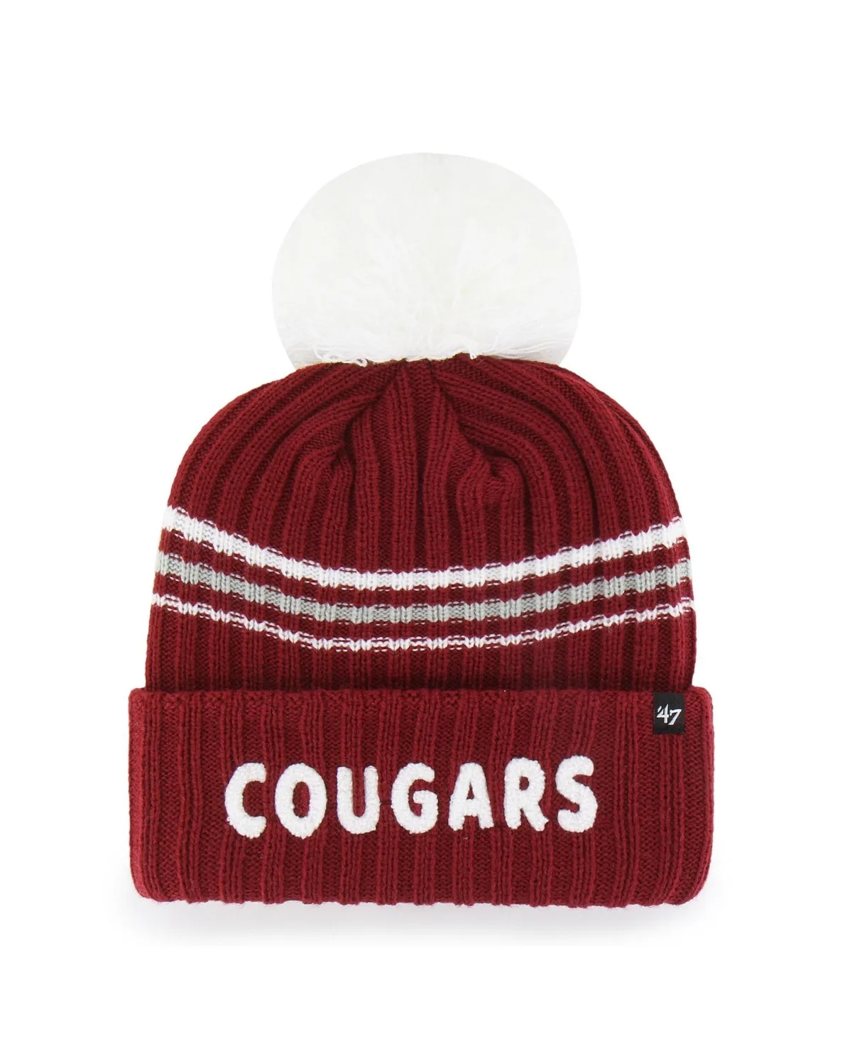 Washington State Cougars Seasonal Fuzzy Script Big Pom Knit Hat by 47 Brand