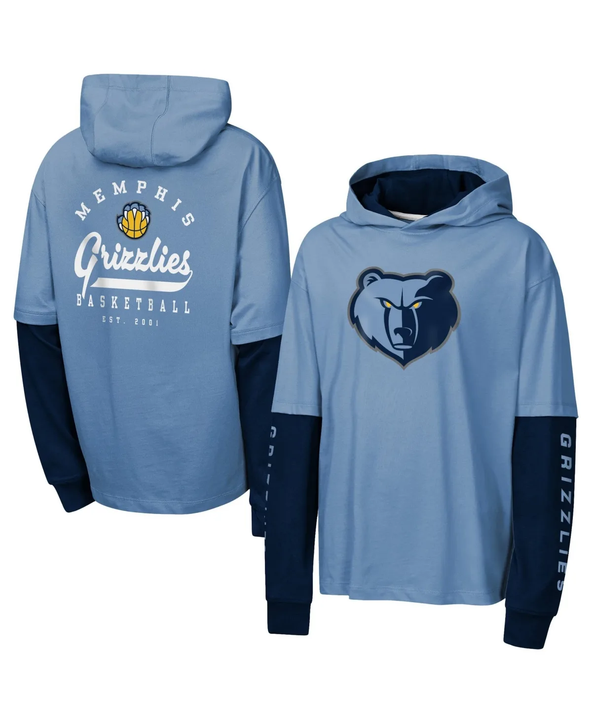 Memphis Grizzlies Double Nickel Oversized Faux 2fer Hooded T-Shirt by Outerstuff