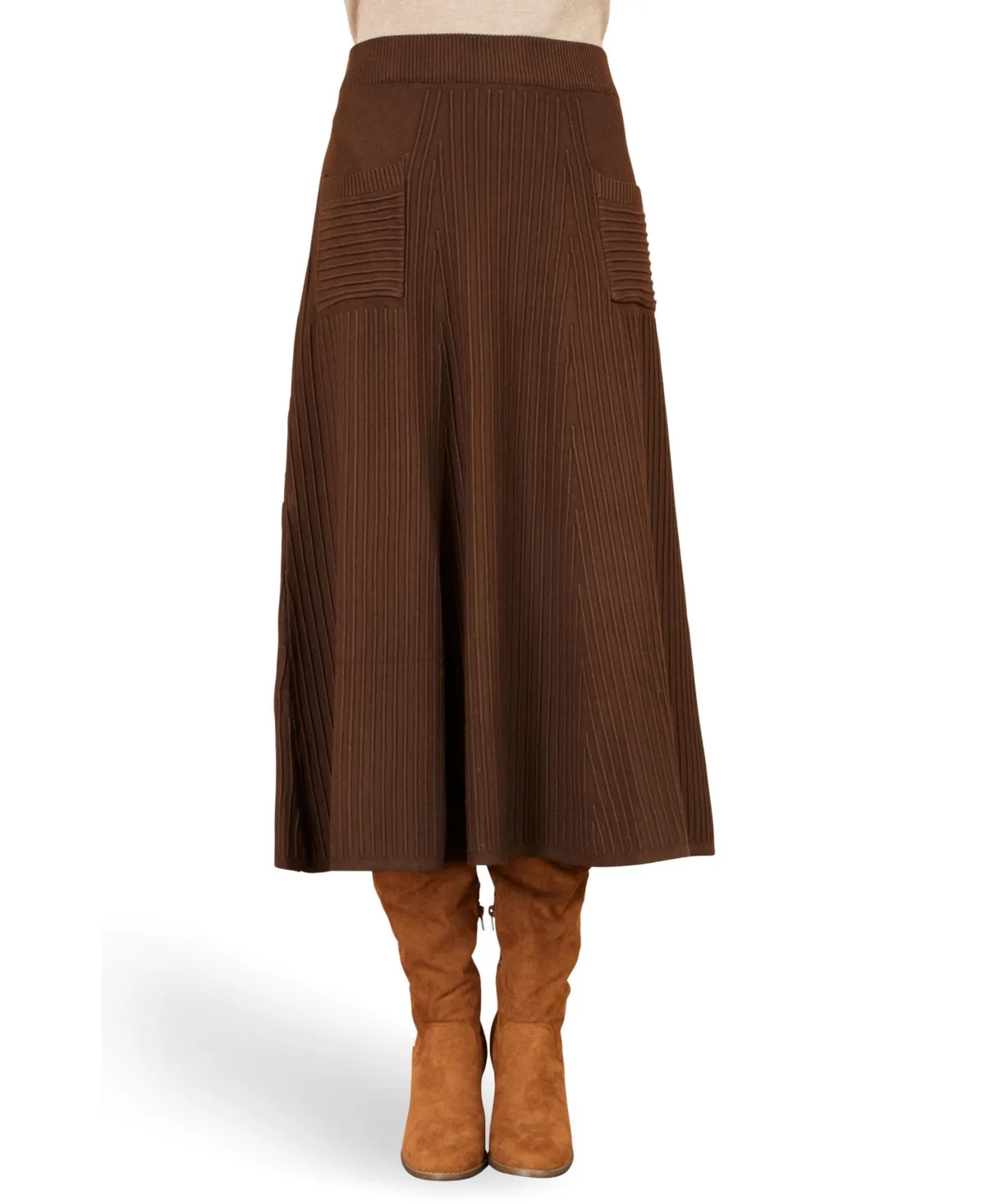 High-Waist Ribbed Midi Skirt by Yumi