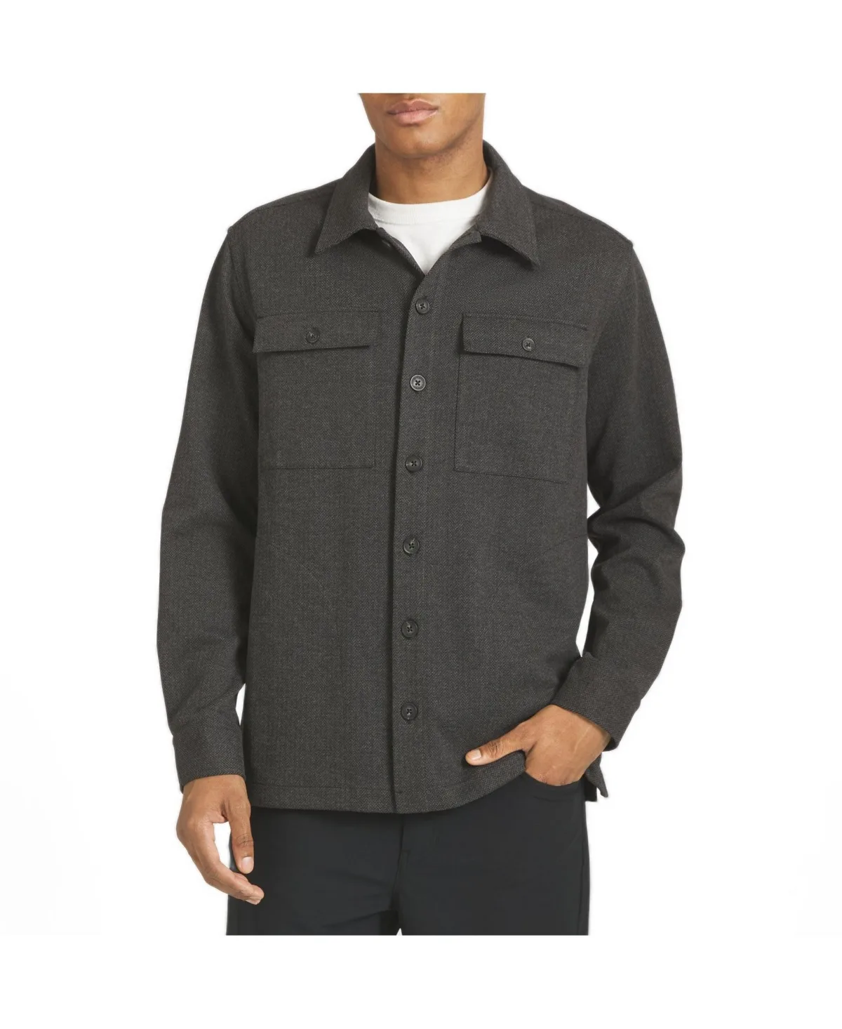 Herringbone Knit Regular-Fit Point Collar Shirt Jacket by DKNY