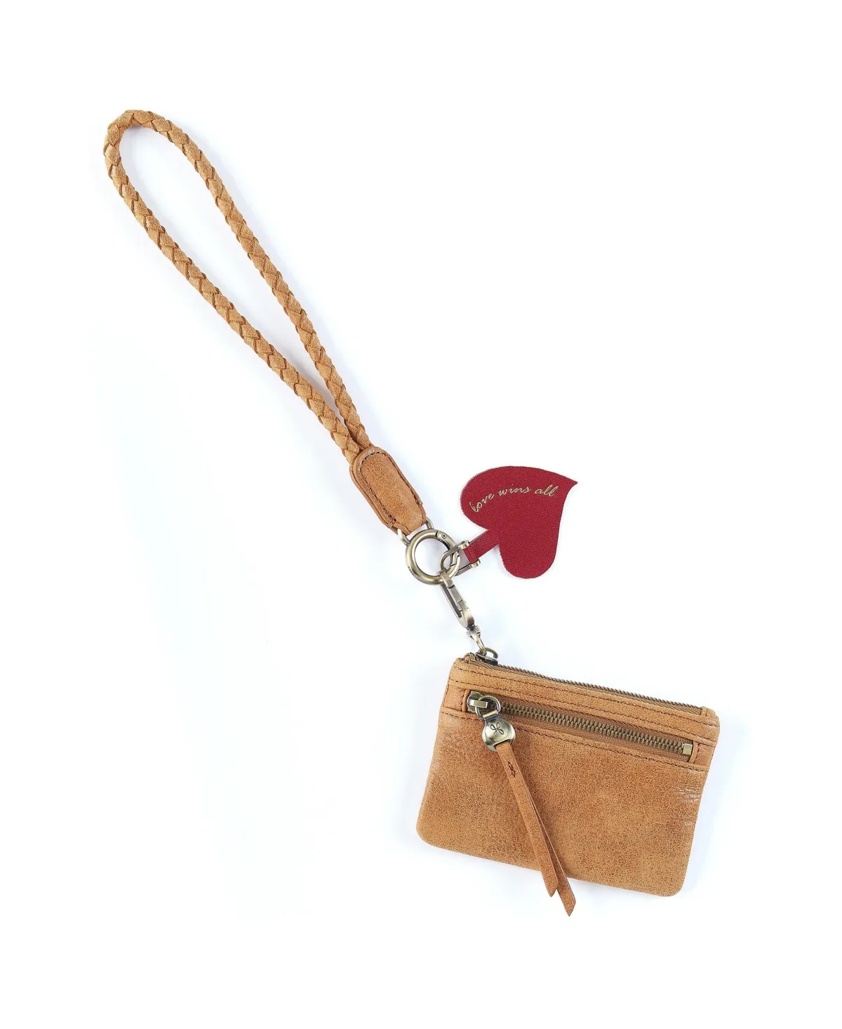 Lasso Leather Zip-Closure Heart Charm Wristlet by Hobo