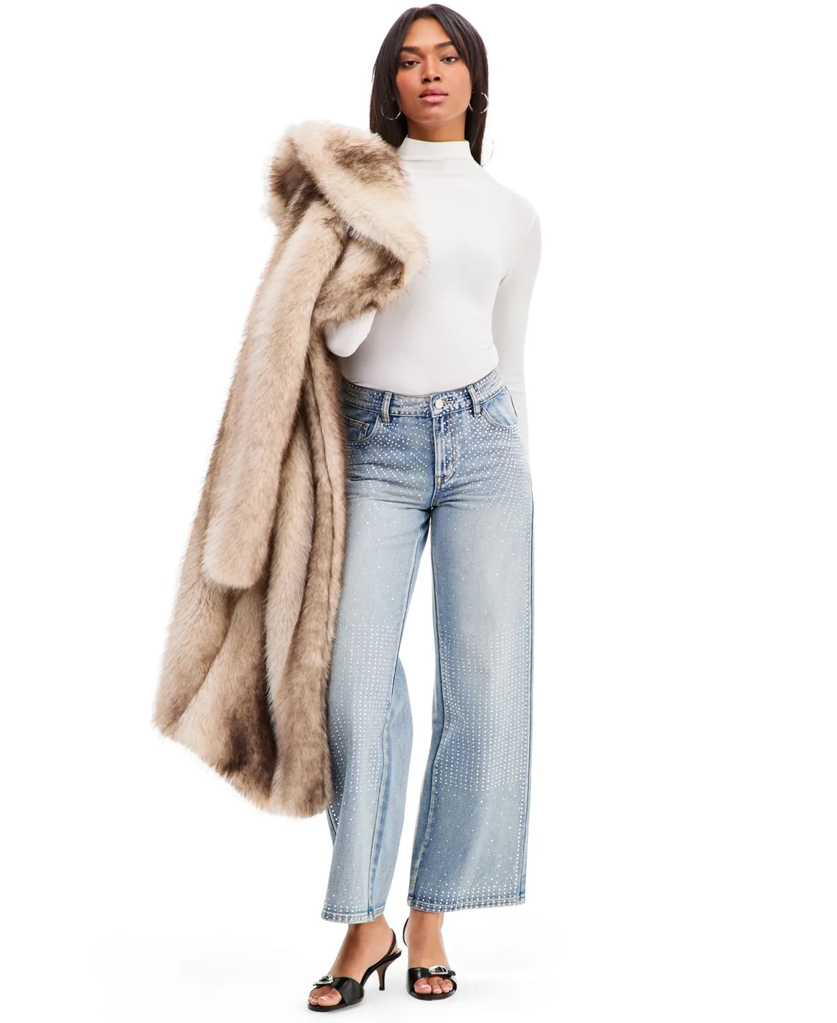 All-Over-Bling High-Rise Wide-Leg Denim Jeans by Bar III