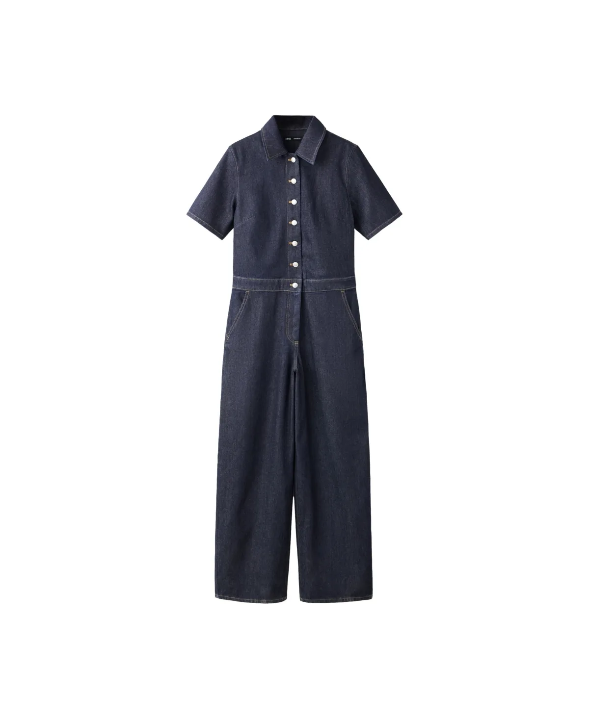 Wide-Leg Short-Sleeved Denim Jumpsuit by Mango