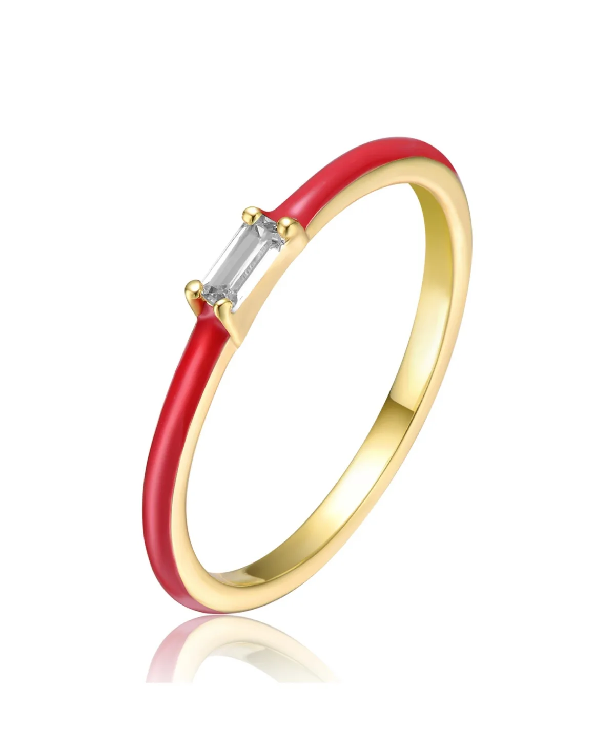 Sterling Silver 14k Yellow Gold Plated with Cubic Zirconia Baguette Solitaire Enamel Slim Stacking Ring by Gigigirl