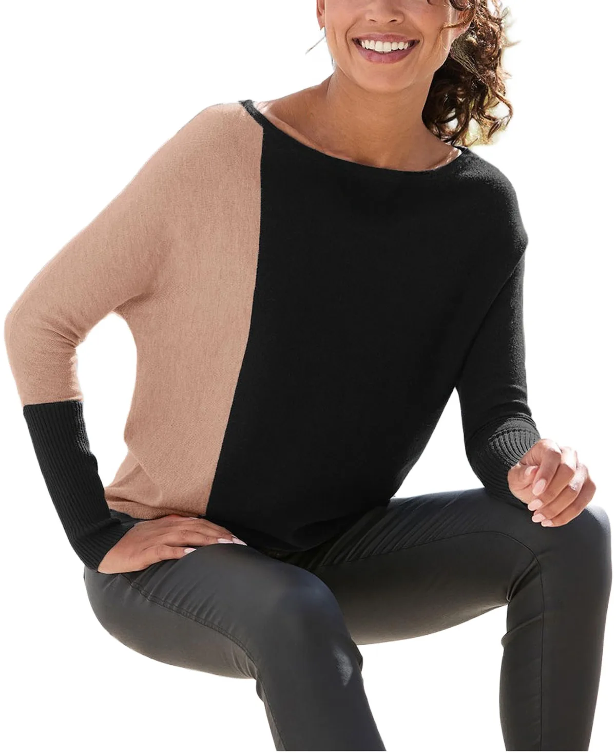 Color-Block Boat-Neck Dolman-Sleeve Sweater by Lascana