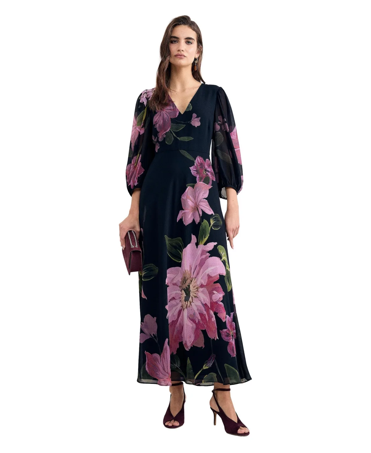 Betty Floral A-Line Billowed 3/4-Sleeve Maxi Dress by Phase Eight