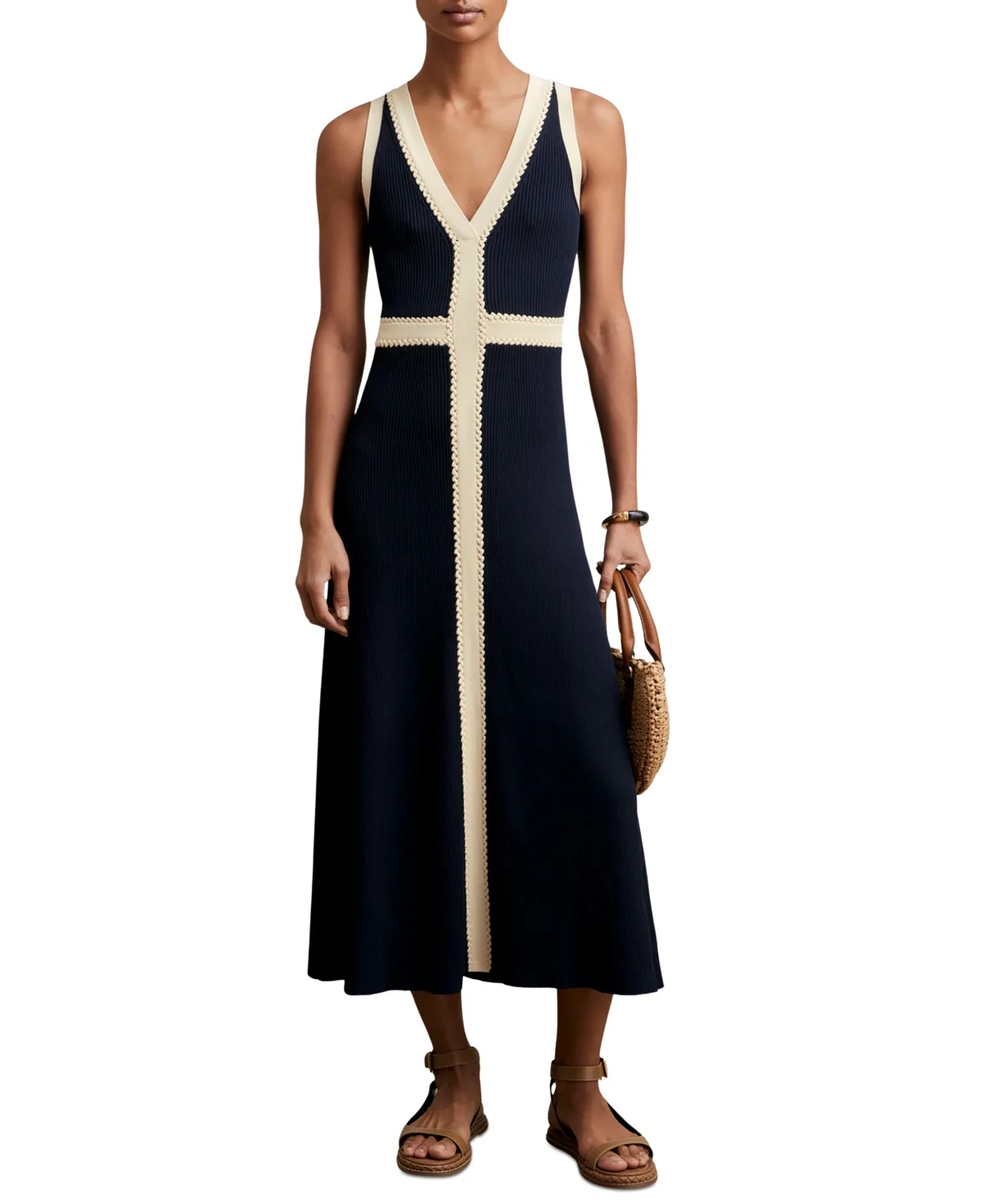 Lou Sleeveless V-Neck A-Line Midi Dress by Reiss