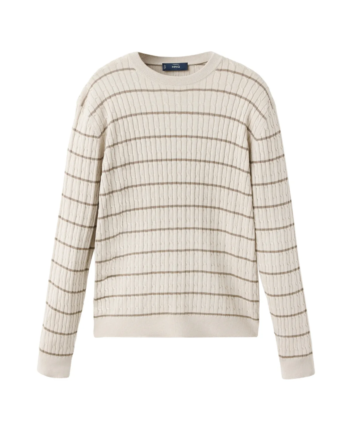 Marsr Cable-Knit Striped Crewneck Sweater by Mango