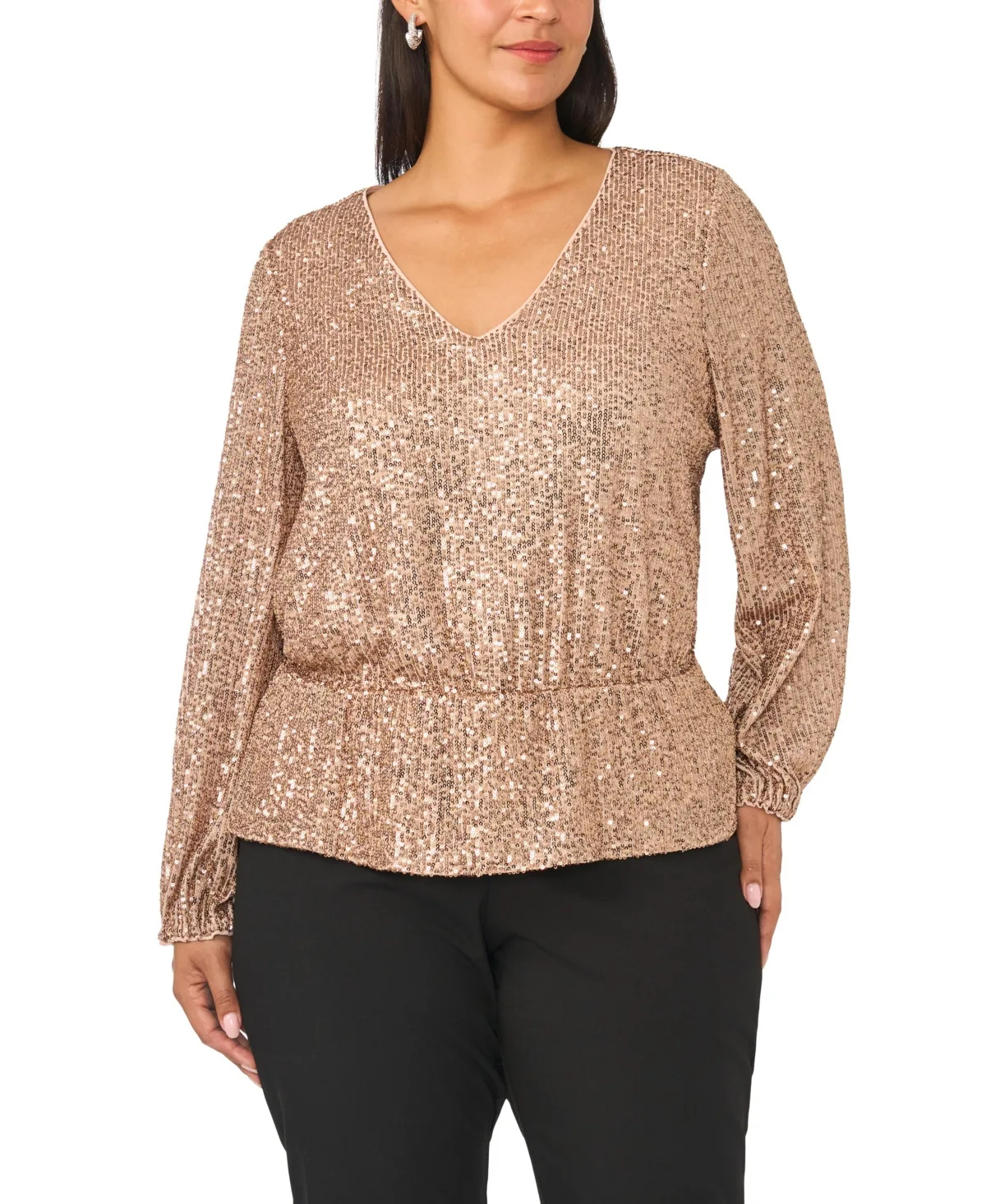 Peplum Sequin V-Neck Top by Vince Camuto