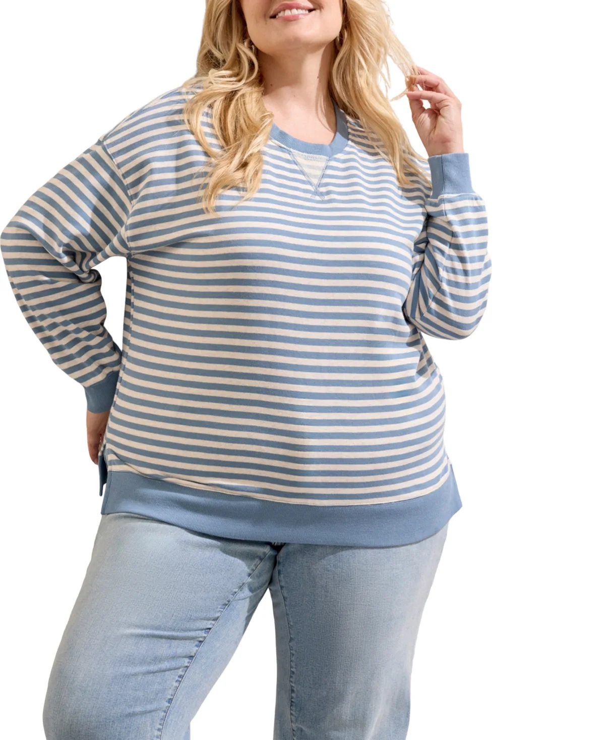 Striped Long-Sleeve Loose-Fit Top by Tribal