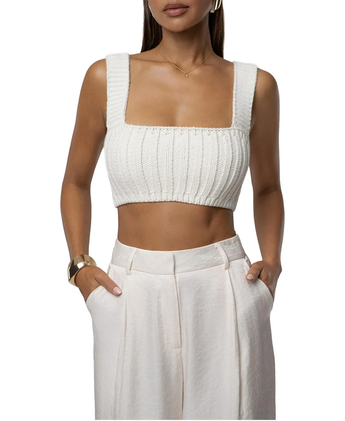 Soft Form Ribbed Square-Neck Sleeveless Crop Top by Jluxlabel