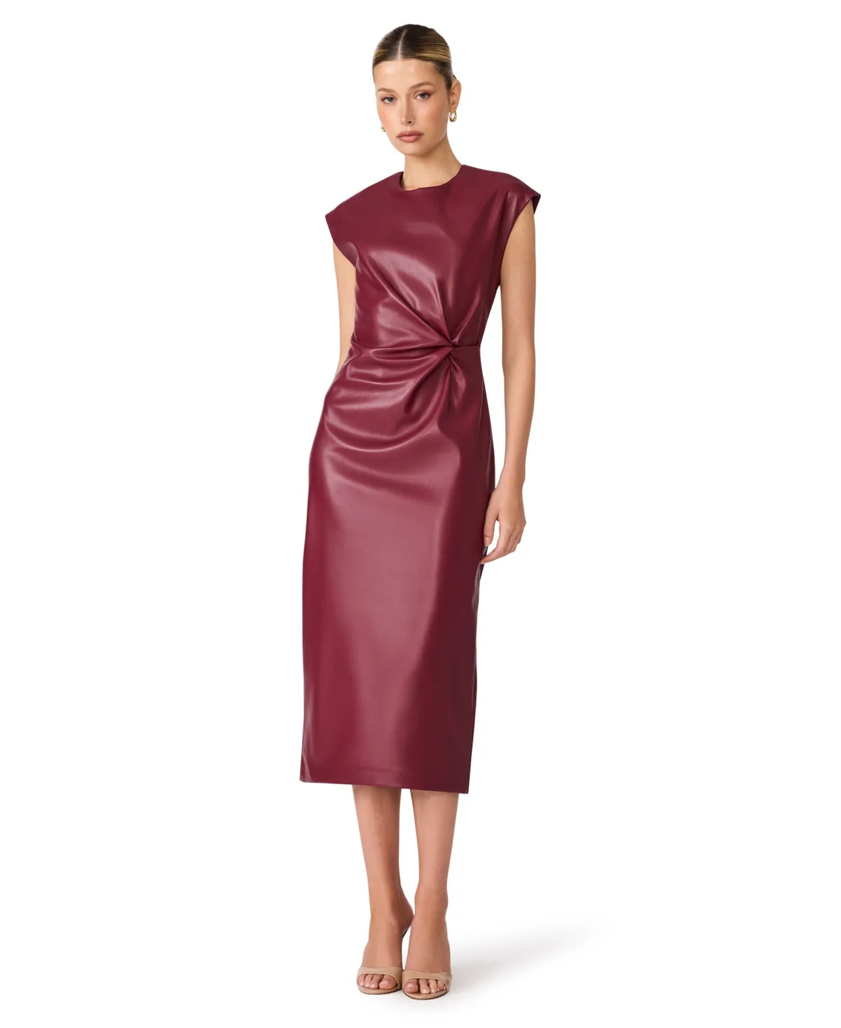 Chiara Sleeveless Twist-Front Midi Faux Leather Dress by Steve Madden