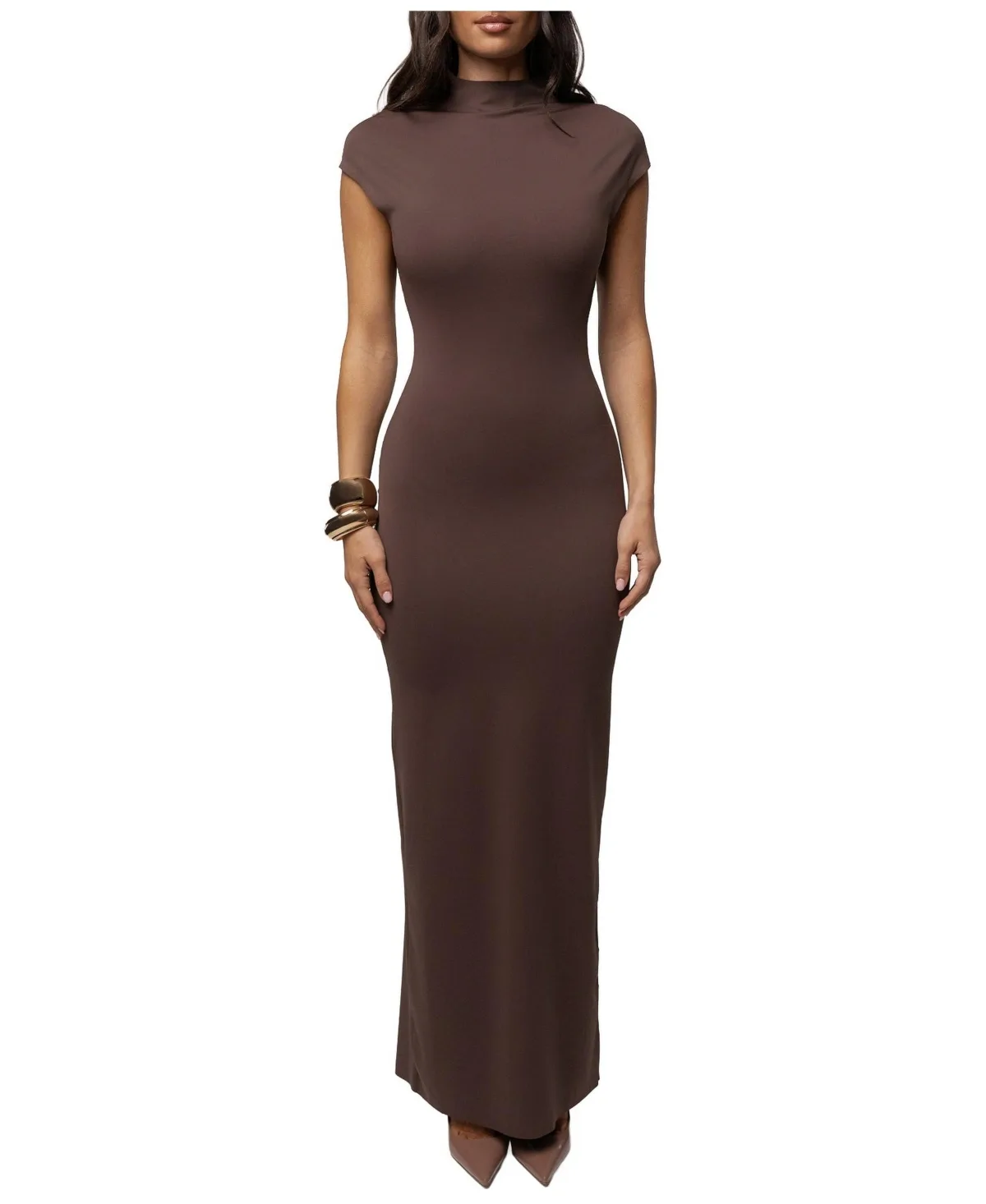 Margot Cap-Sleeve Mock Neck Dress by Jluxlabel