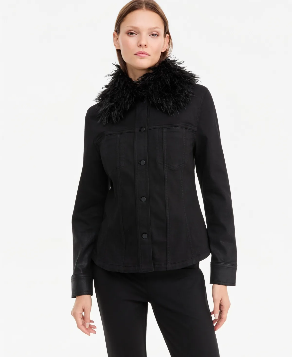Katherine Denim Removable Faux-Fur Collar Jacket by Kobi Halperin