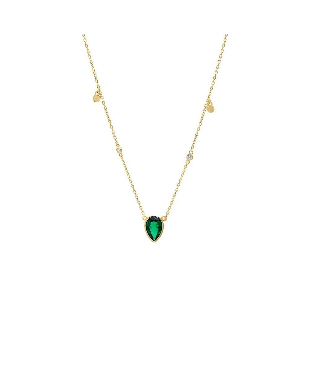 CZ 14K Gold Plated Emerald Pear Charmed Chain Necklace by By Adina Eden