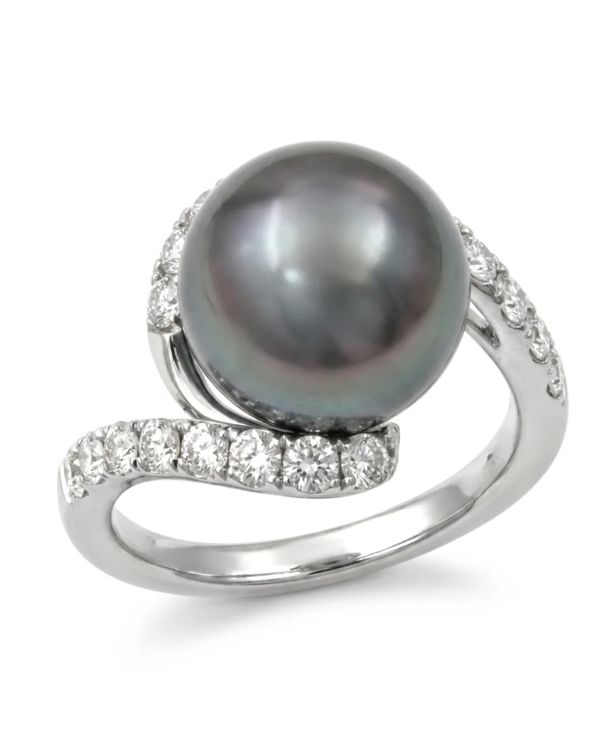 Cultured Tahitian Pearl (10 mm) and Lab-Grown Diamond Ring (5/8 ct. t.w.) in Sterling Silver by Macy's