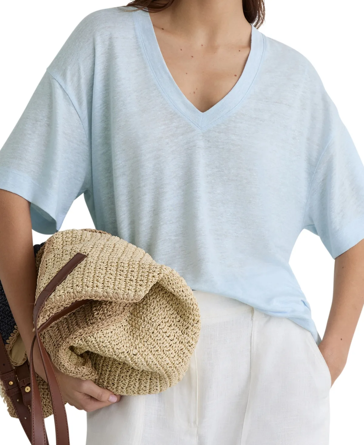 Linen V-Neck T-Shirt by Reiss