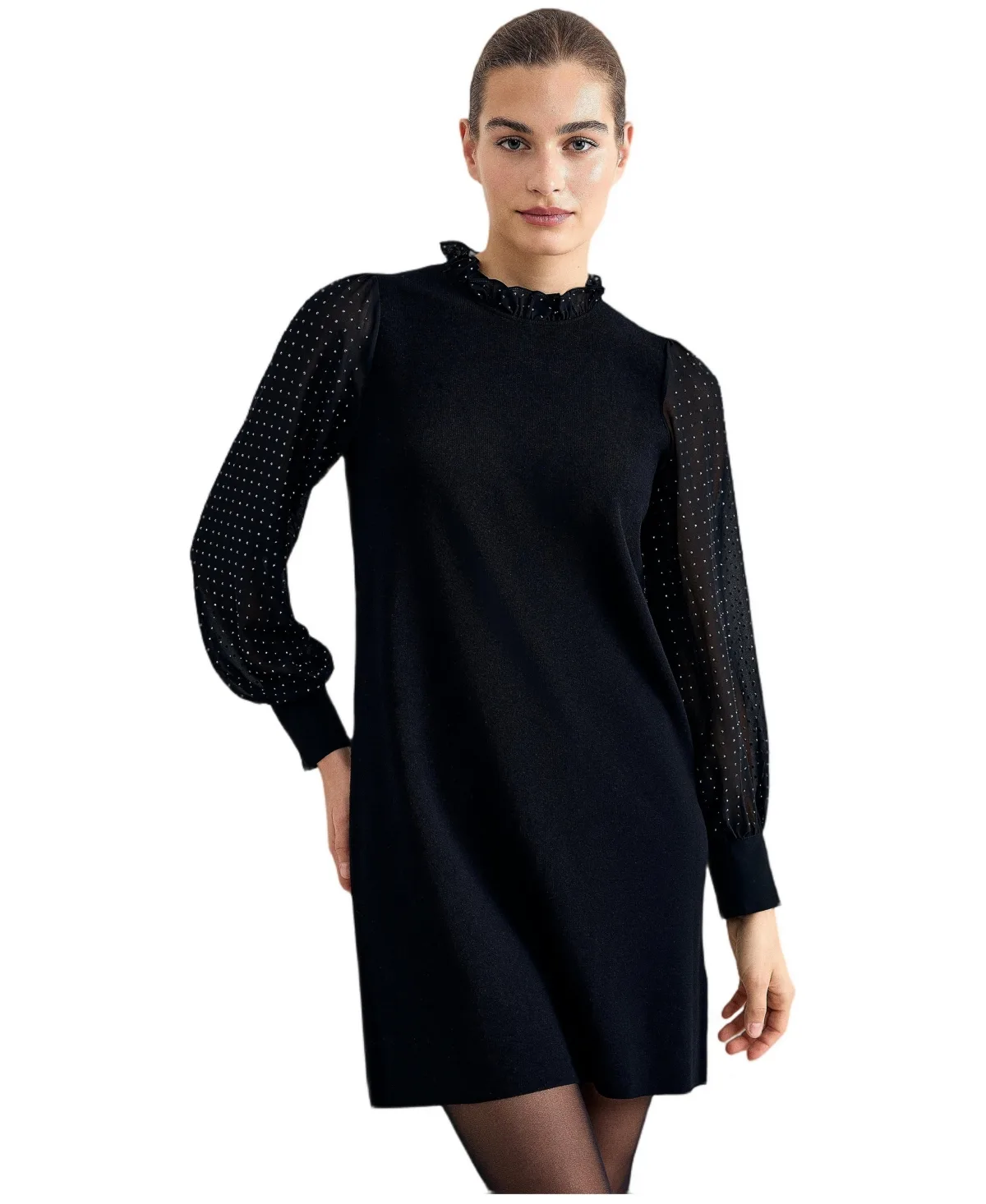 Thea Ruffled Gem-Embellished Mini Sweater Dress