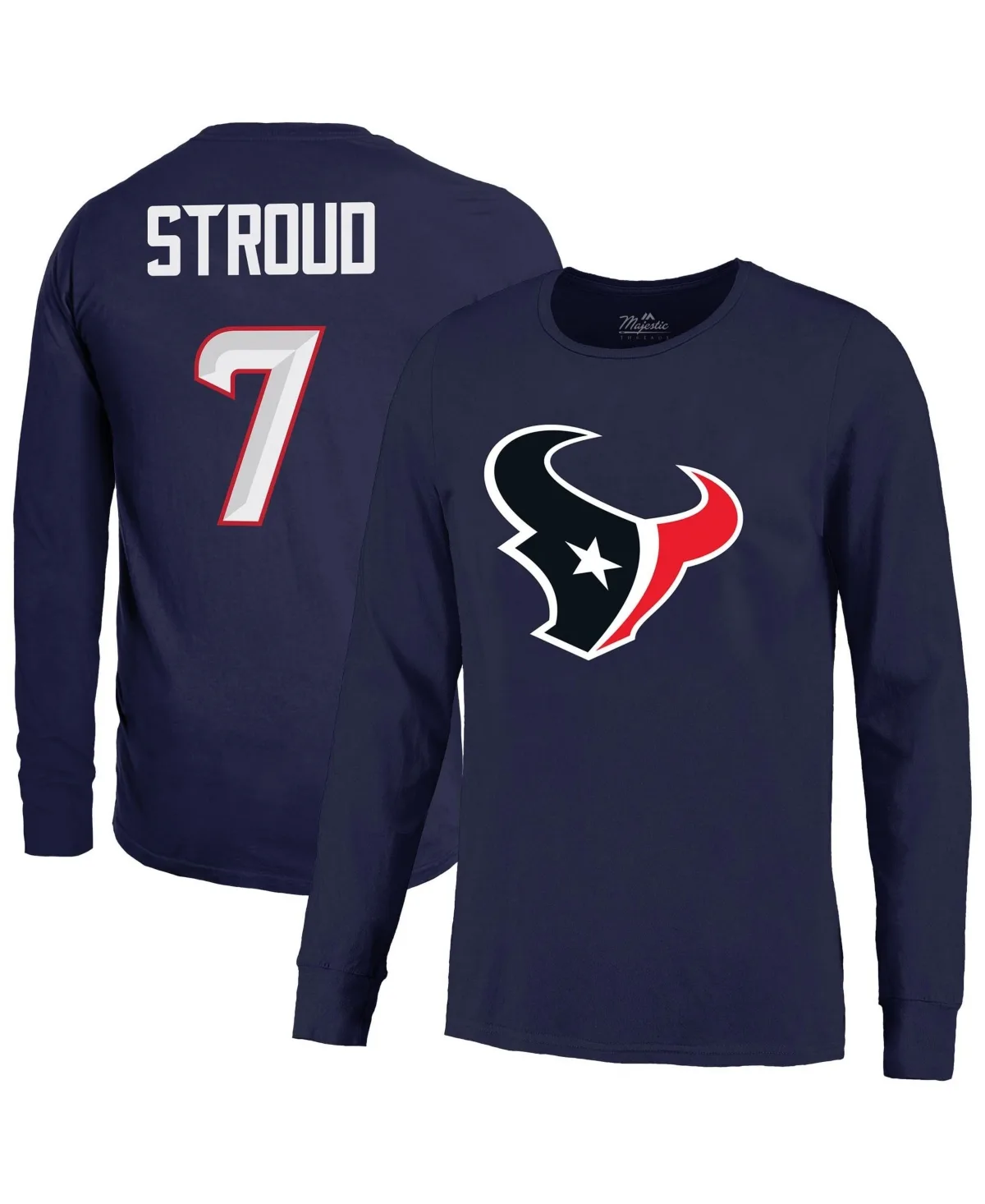 Majestic Threads C.J. Stroud Houston Texans Name & Number Non-Distressed Long-Sleeve T-Shirt by Majestic