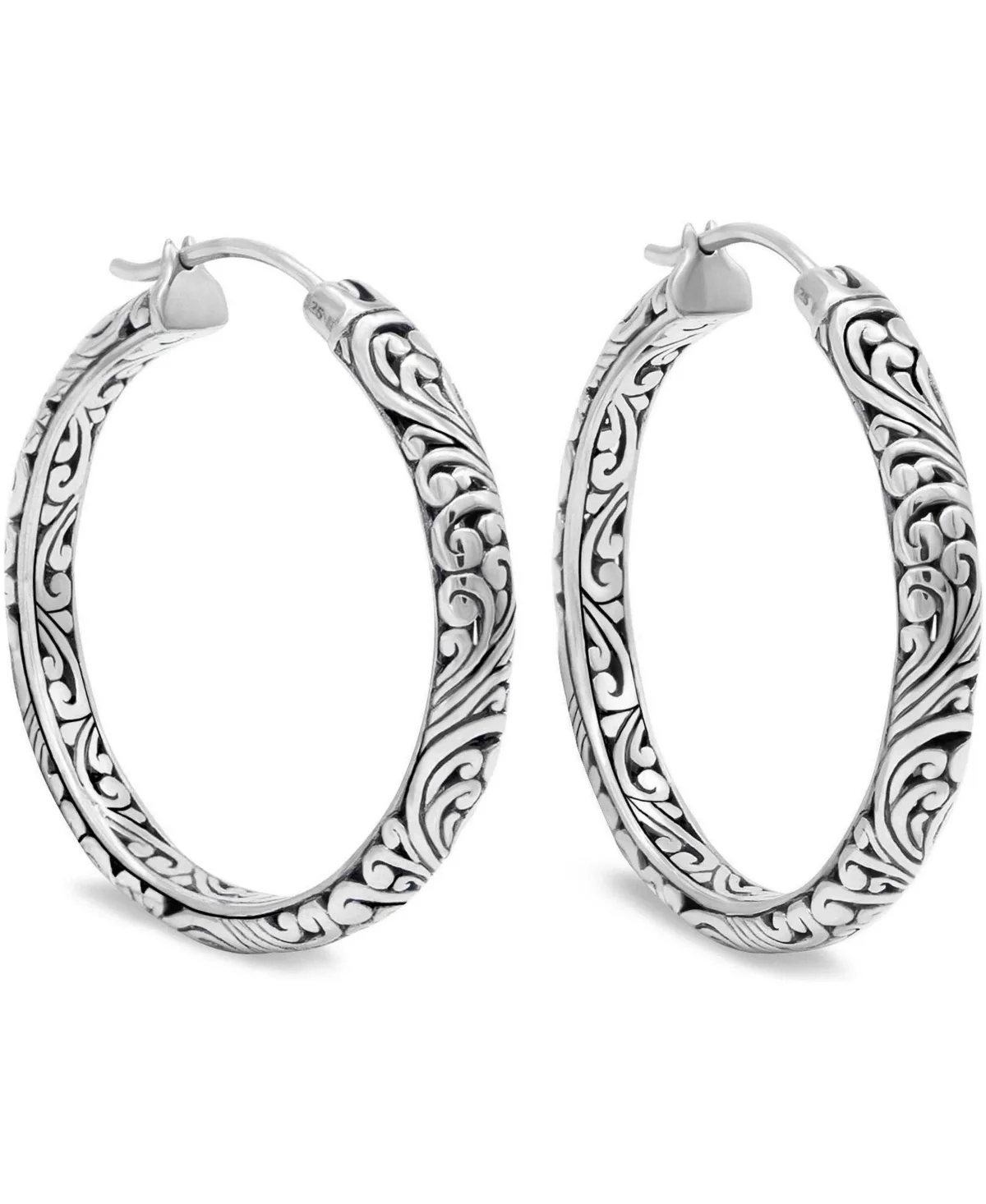 Sterling Silver Filigree Bali Hoop Earrings by Devata