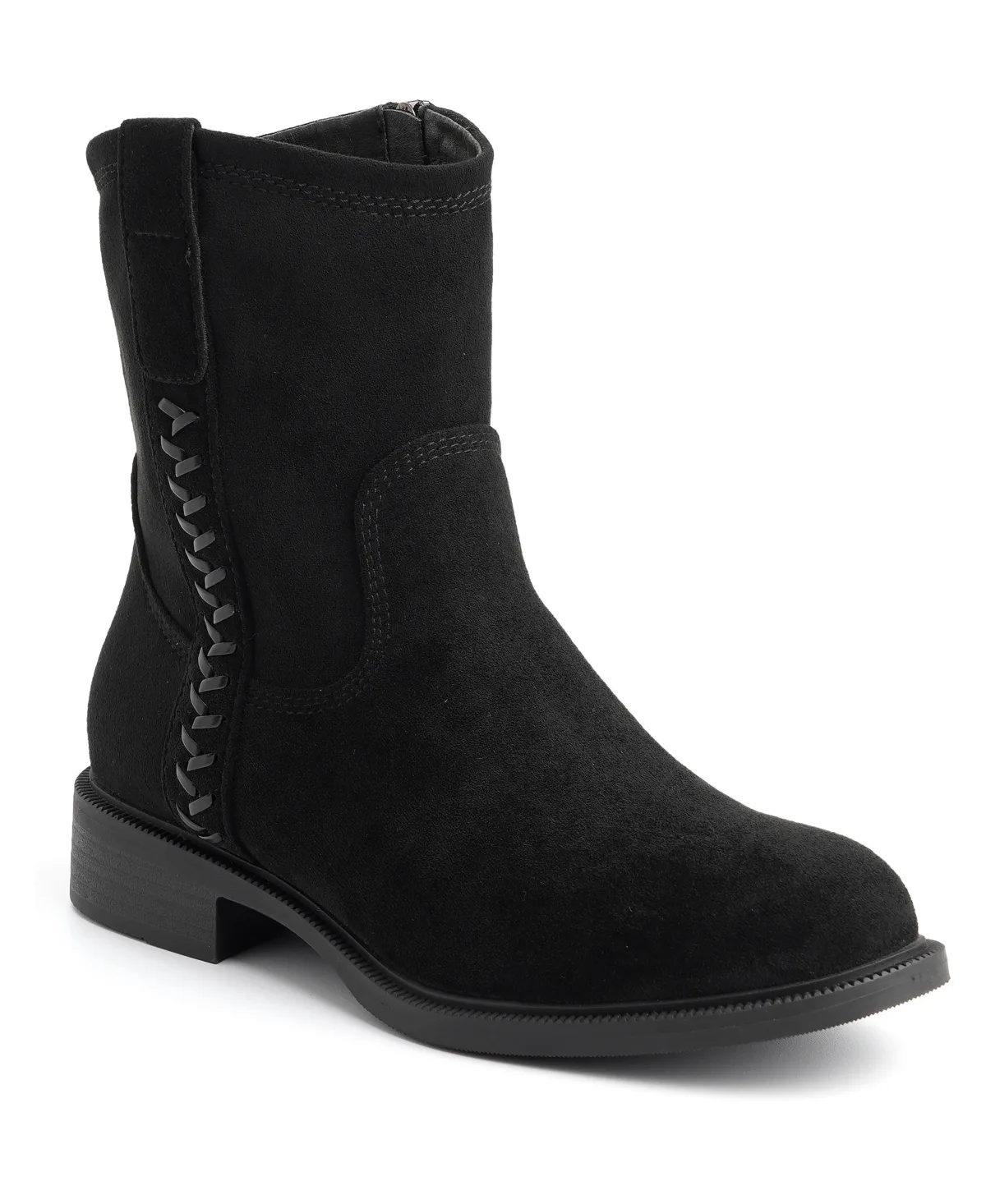 Zuri Zipper Faux Suede Block Heel Ankle Boots by New York & Company