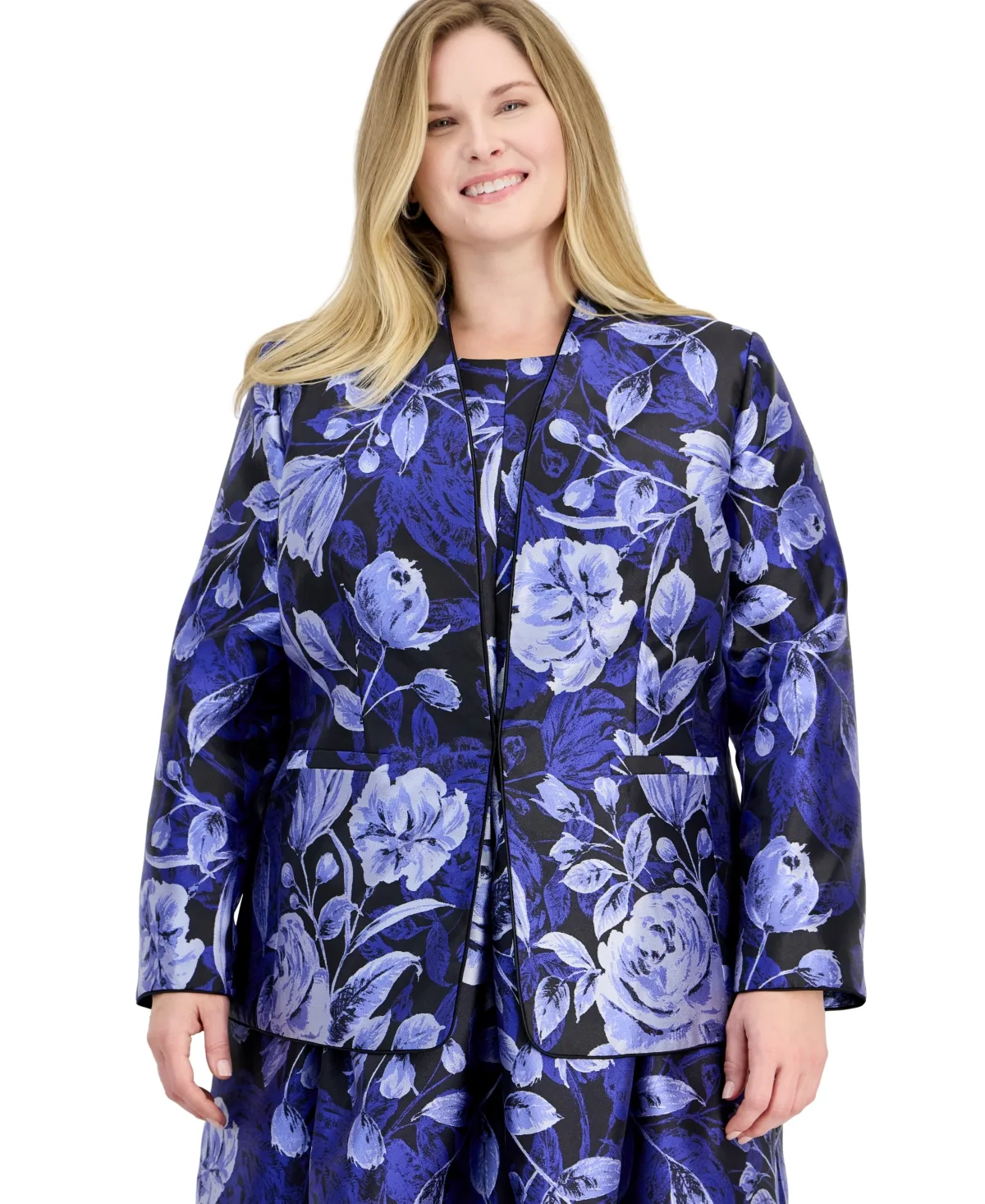 Kissing Front Floral-Print Collarless Jacket by Kasper