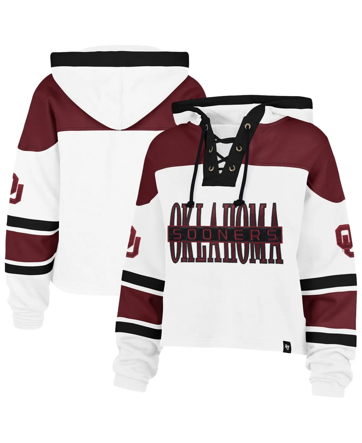 Oklahoma Sooners Cut Thru Cropped Superior Lacer Pullover Hoodie by 47 Brand