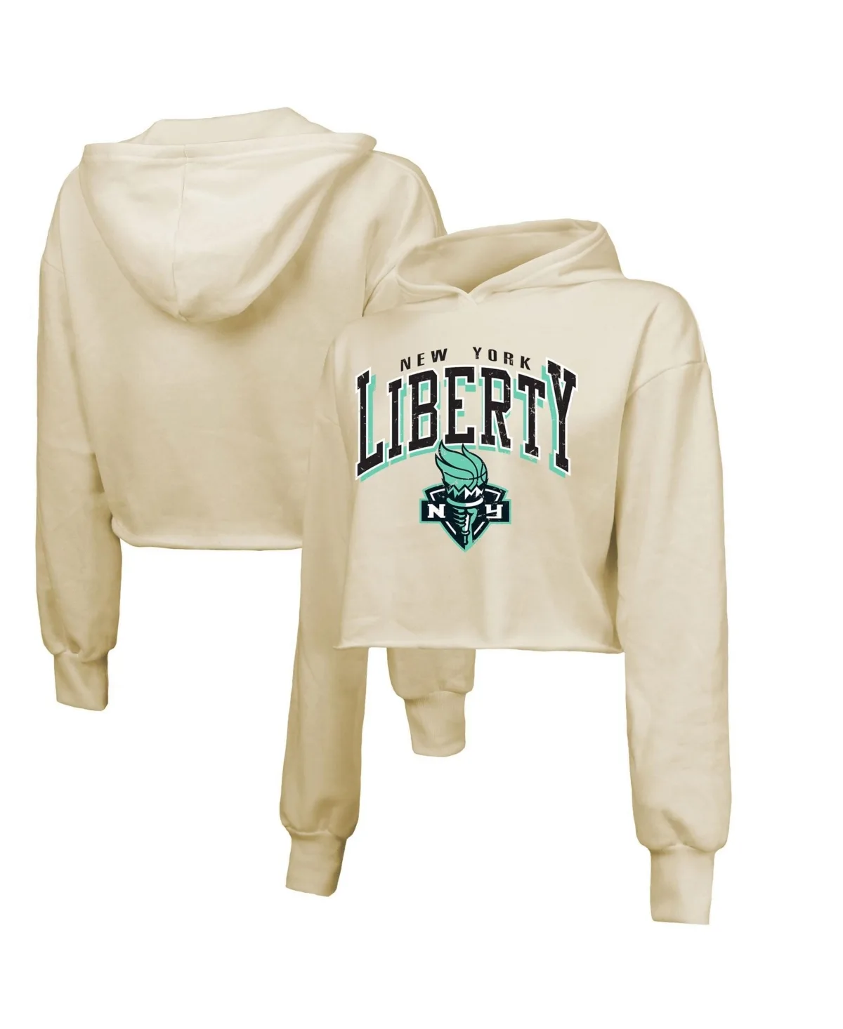 New York Liberty Circus Shot Drop Shoulder Tri-Blend Cropped Pullover Hoodie by Majestic