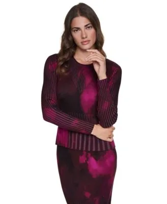 Printed Mix Rib Sweater Rib Knit Pencil Midi Skirt by DKNY