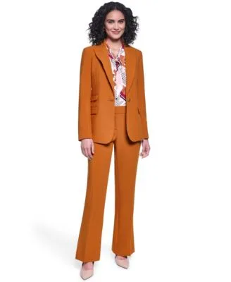 Notch Lapel Woven Blazer Sleeveless Printed Tie Neck Blouse Full Length Mid Rise Flare Pants by Karl Lagerfeld