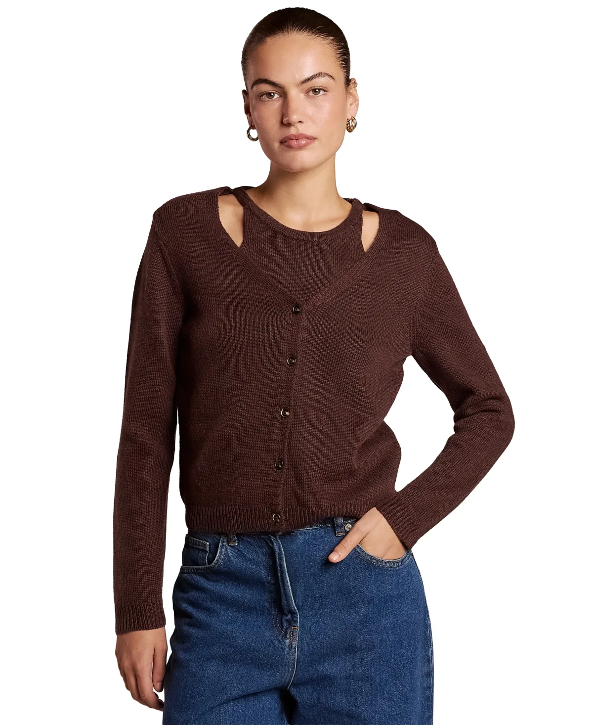 Candide Long-Sleeve V-Neck Shoulder-Cutout Cardigan by 4th & Reckless