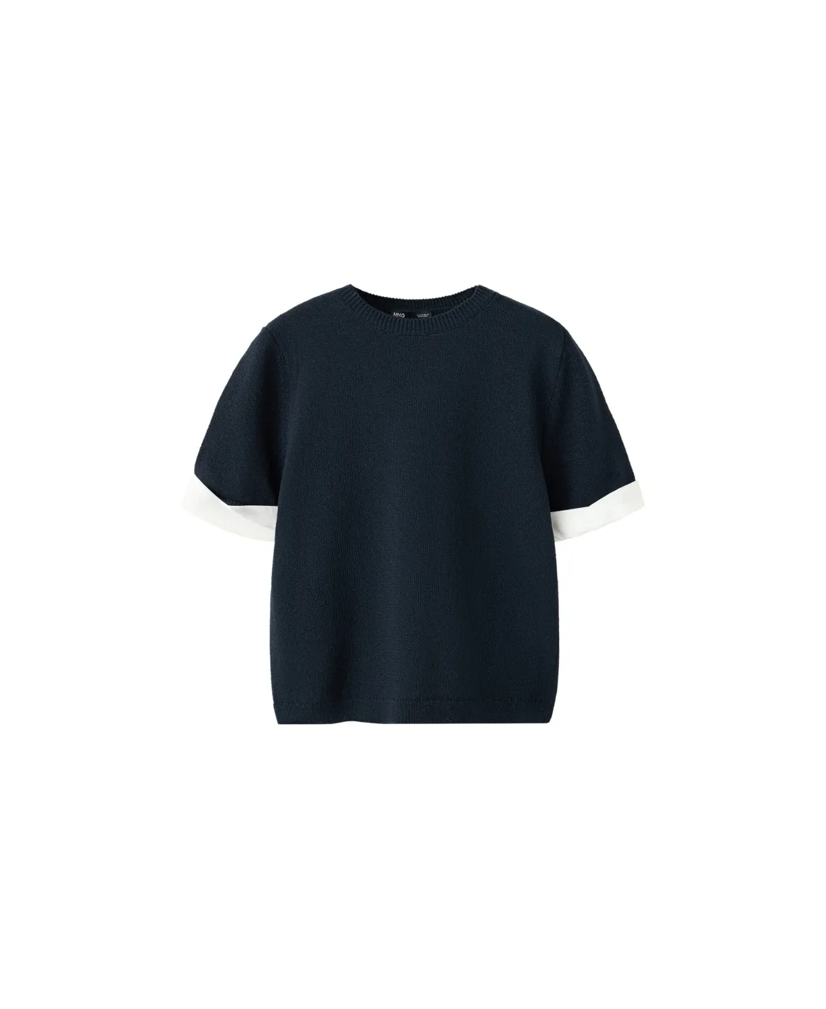 Striped Mixed-Material Short-Sleeve Crewneck Sweater by Mango