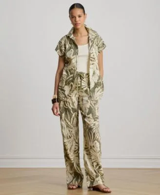 Lauren Ralph Lauren Mid Rise Palm Frond Print Wide Leg Pants by Ralph Lauren