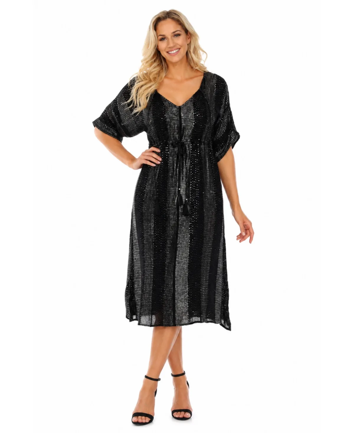 Beach Kaftan V-Neck Flutter-Sleeve Swimsuit Cover-Up by La Moda Clothing