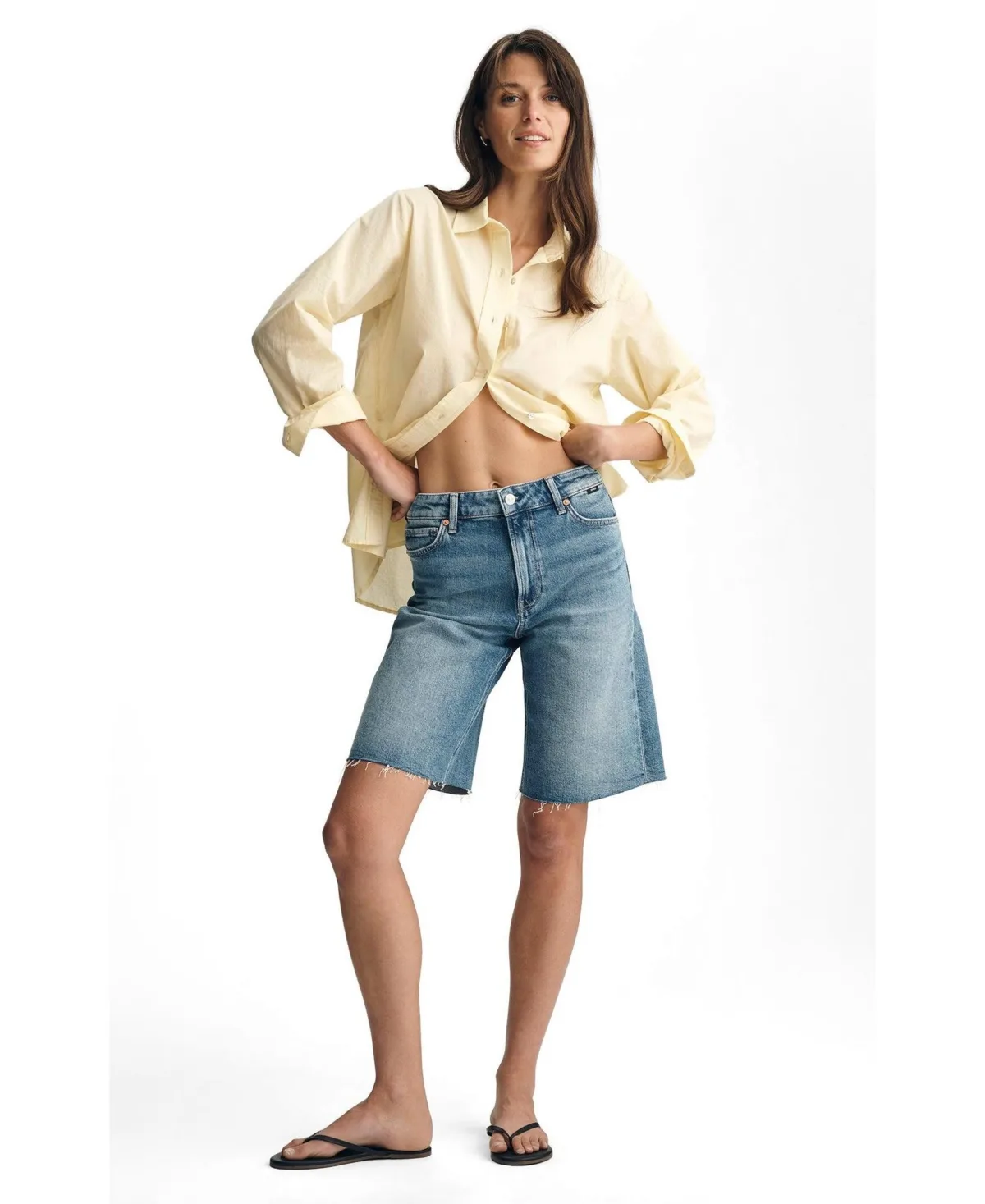 Erika Mid-Rise Denim Raw-Hem Bermuda Shorts, 11.5 Inseam by Mavi Jeans