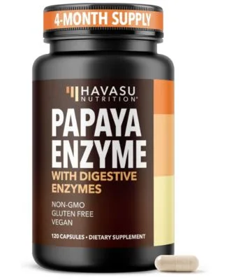 Papaya Enzymes Capsules 45mg Papain 10mg Bromelain Per Serving Papaya Pineapple Enzyme Blend 120 Capsules 120 Servings by Havasu Nutrition