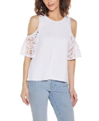 Crochet Lace Cold Shoulder Top by Belldini