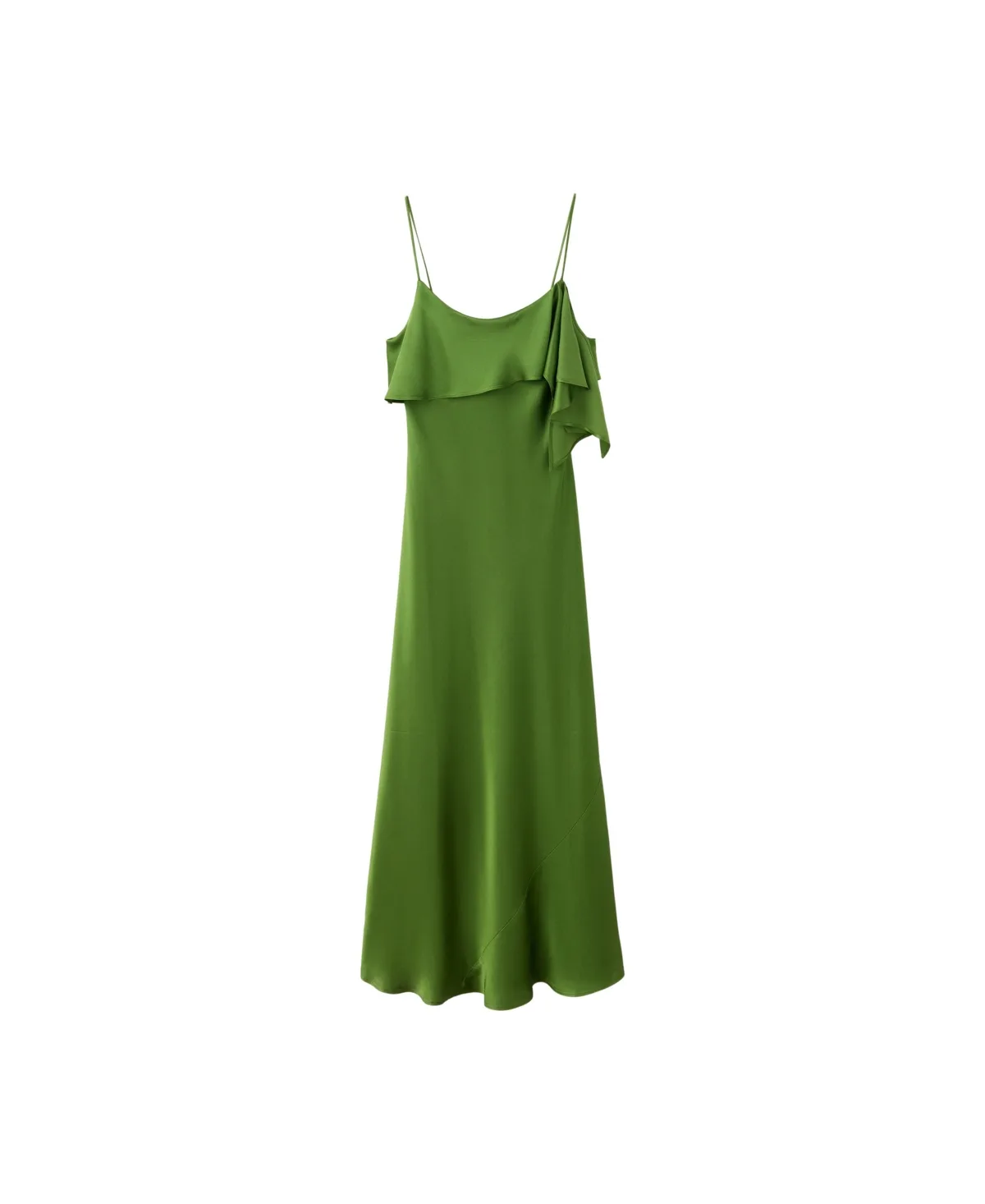 Asymmetrical Ruffle Satin Midi Dress by Mango