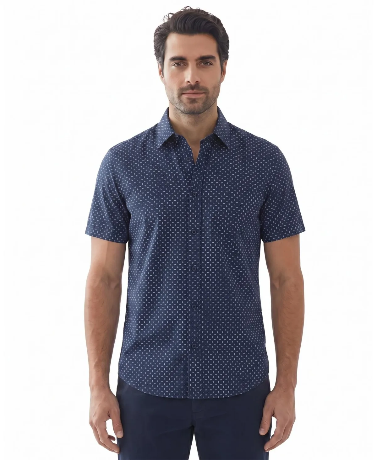 Four-Way Stretch Geometric Print Short-Sleeve Sport Shirt by Report