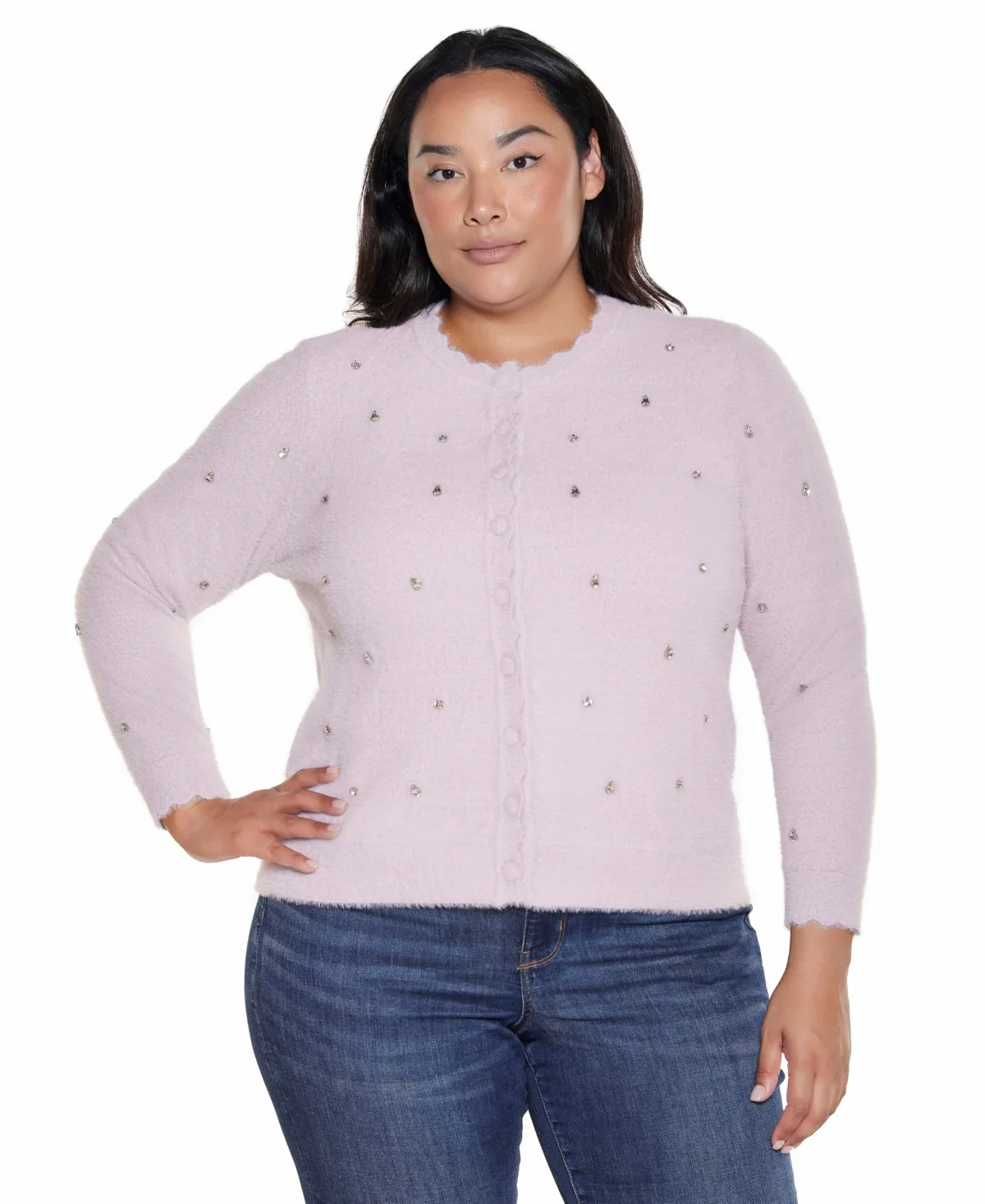 Ls Eyelash Scalloped-Rhinestone Cardigan by Belldini
