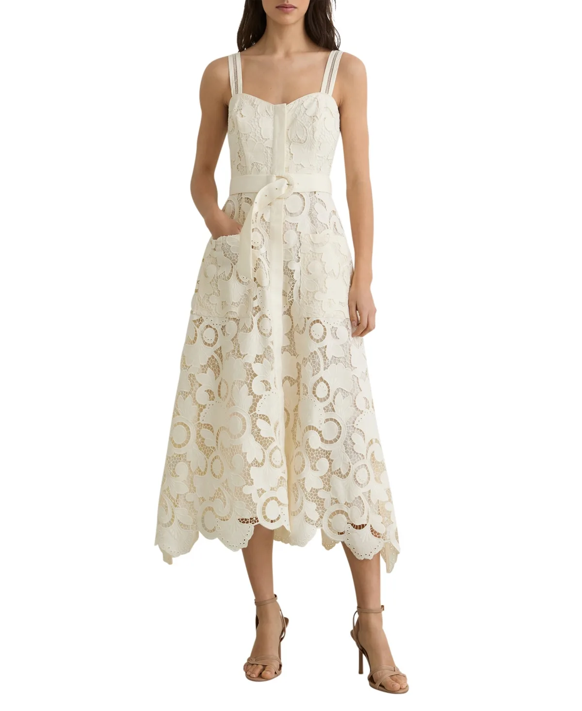 Cotton-Blend Lace Button-Front Midi Dress by Reiss