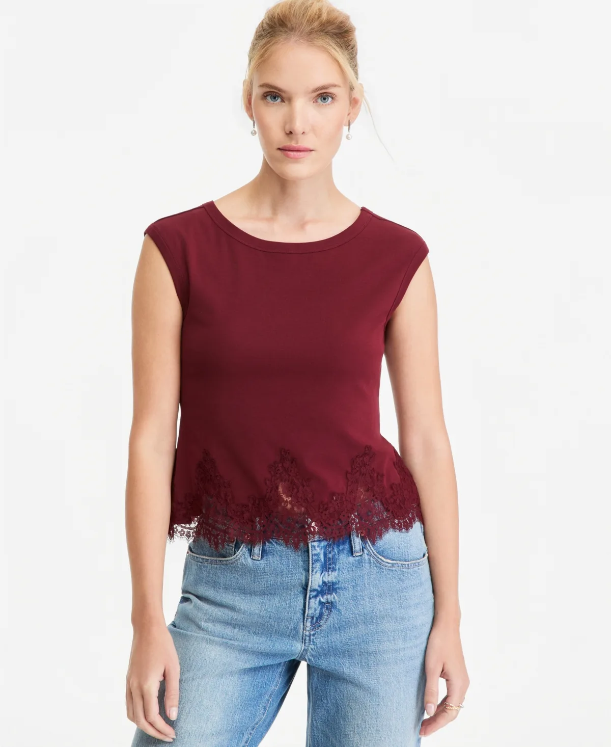 Boat Neck Lace-Trim Tank by On 34th
