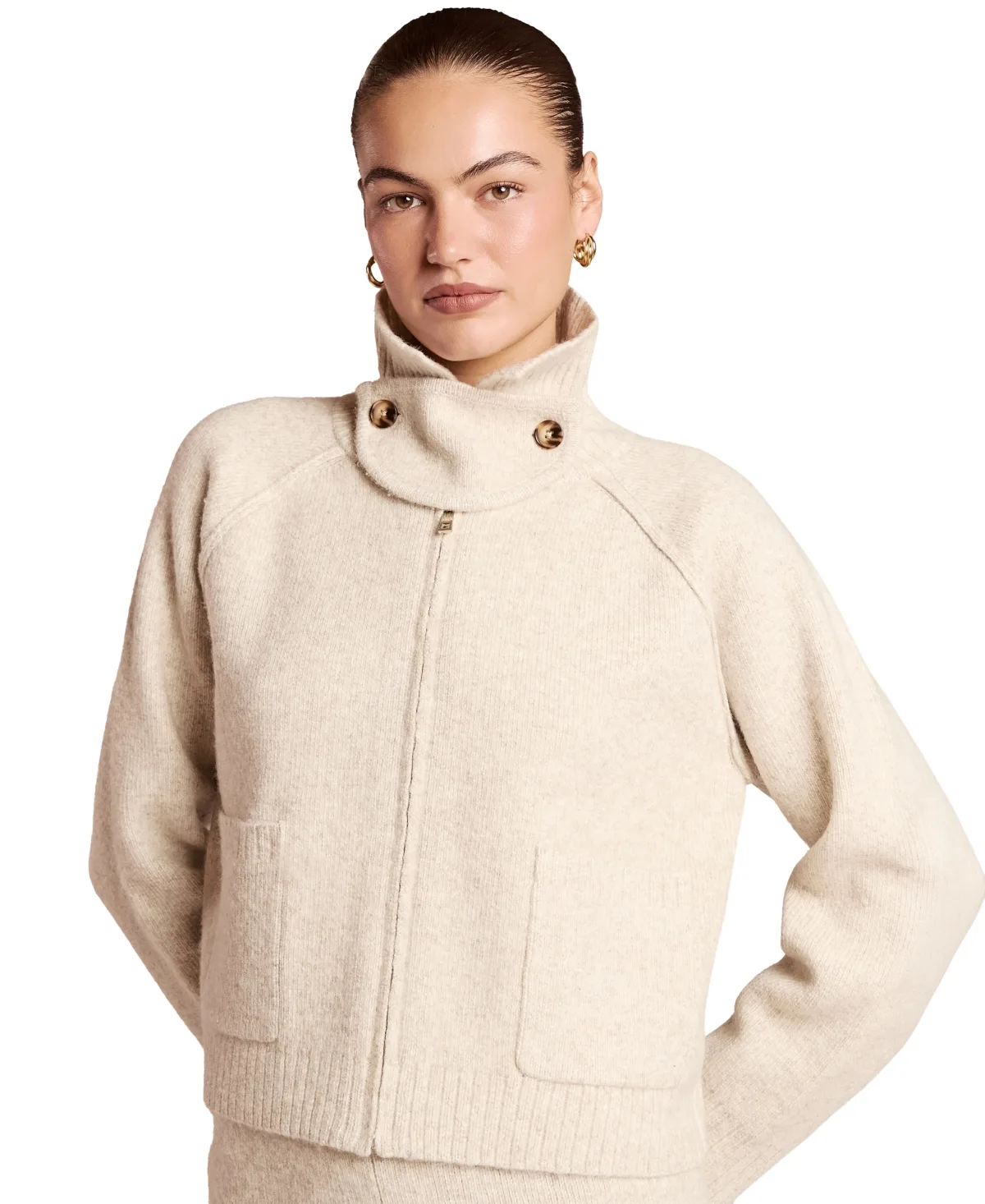 Madeleine Long-Sleeve Full-Zip Funnel-Neck Cardigan by 4th & Reckless