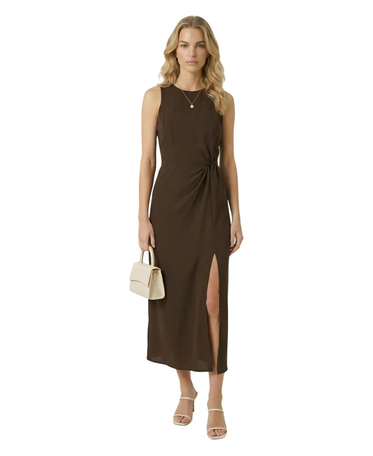 Sleeveless Twist-Detail Front-Slit Midi Dress by Modenaire