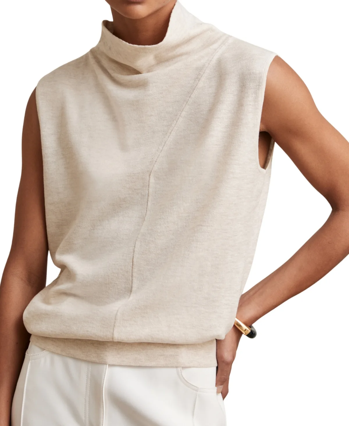 Honey Mock-Neck Sleeveless Wool Tank Top by Reiss