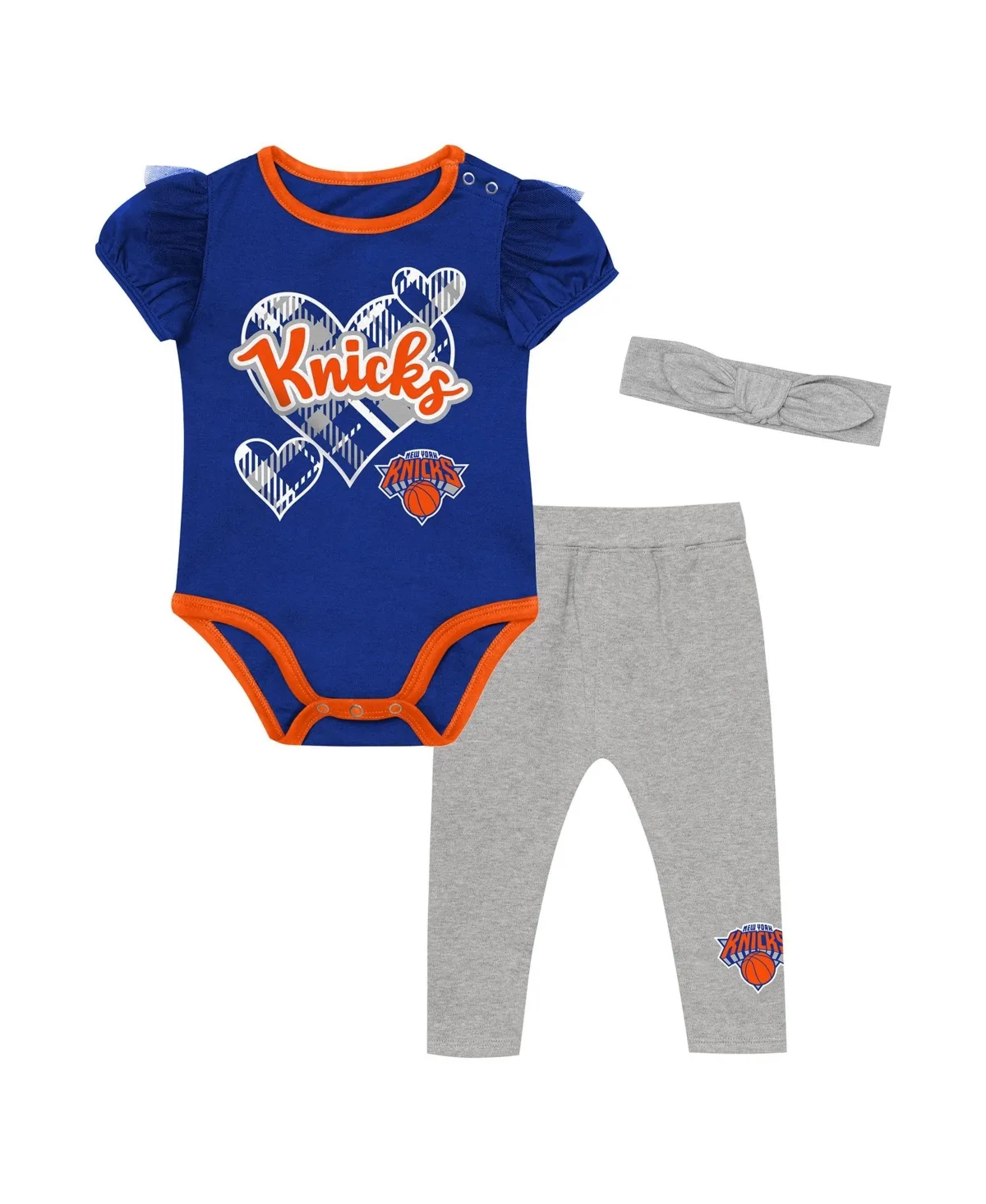 New York Knicks Team Heart Bodysuit, Pants Headband Set by Outerstuff