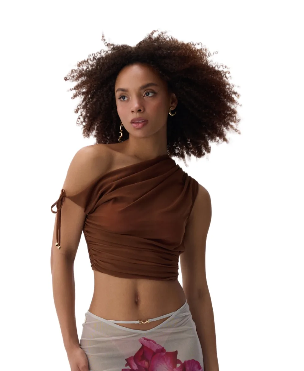 Laura One-Shoulder Tulle Cropped Top by Luna B