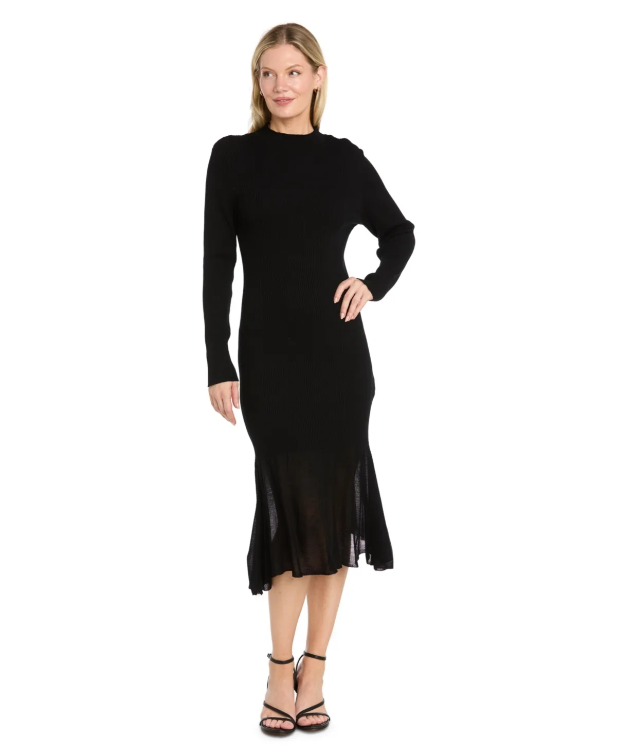 Ribbed-Knit Mock-Neck Long-Sleeve Midi Dress by R&M Richards