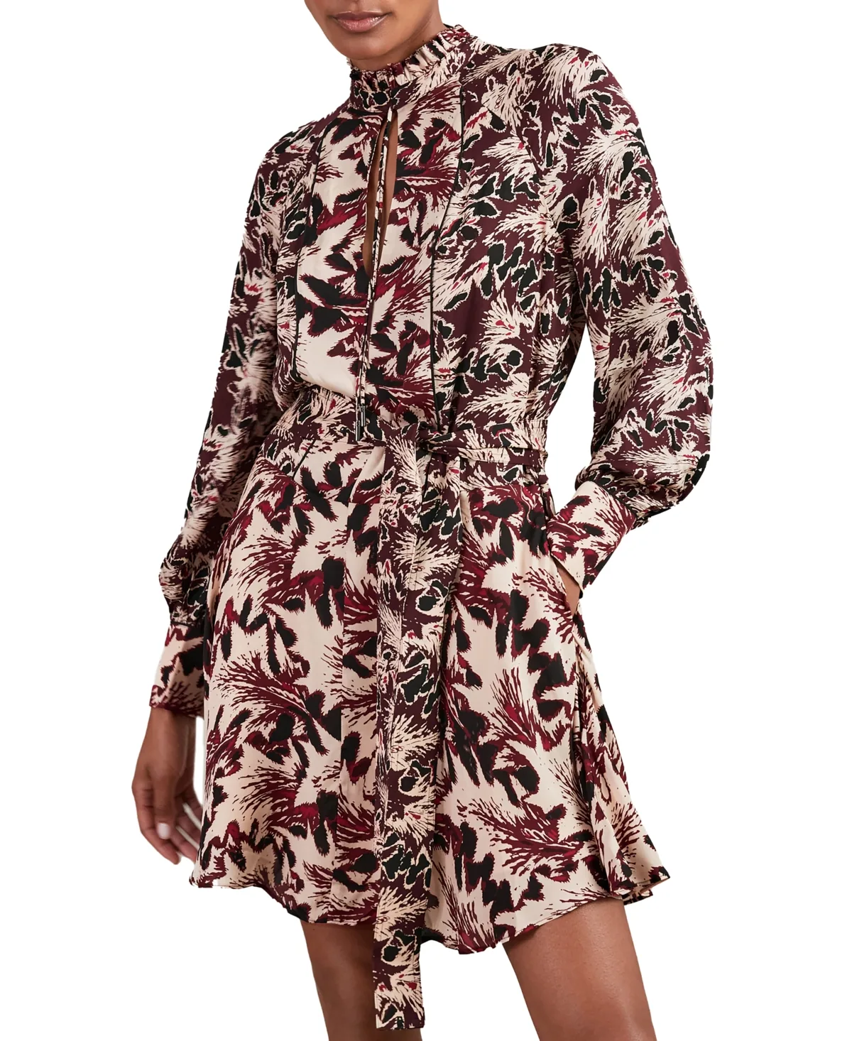 Lora Long-Sleeve Mini A-Line Dress by Reiss